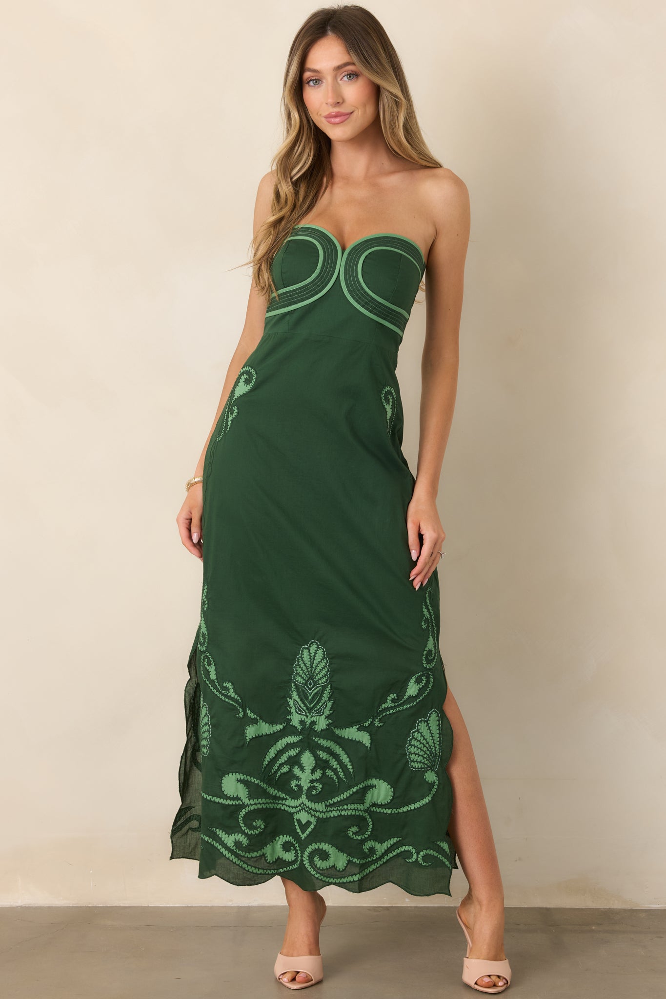 Anna Cate Hayden Green Regal Scallop Strapless Midi Dress