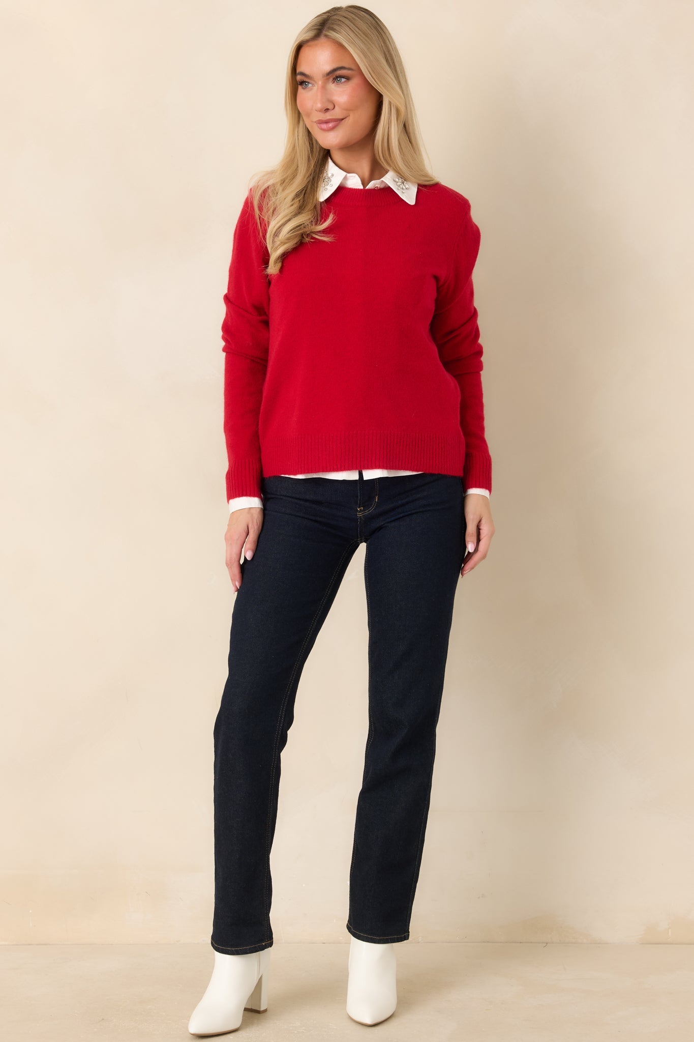A Moment to Myself Red Crew Neck Knit Sweater