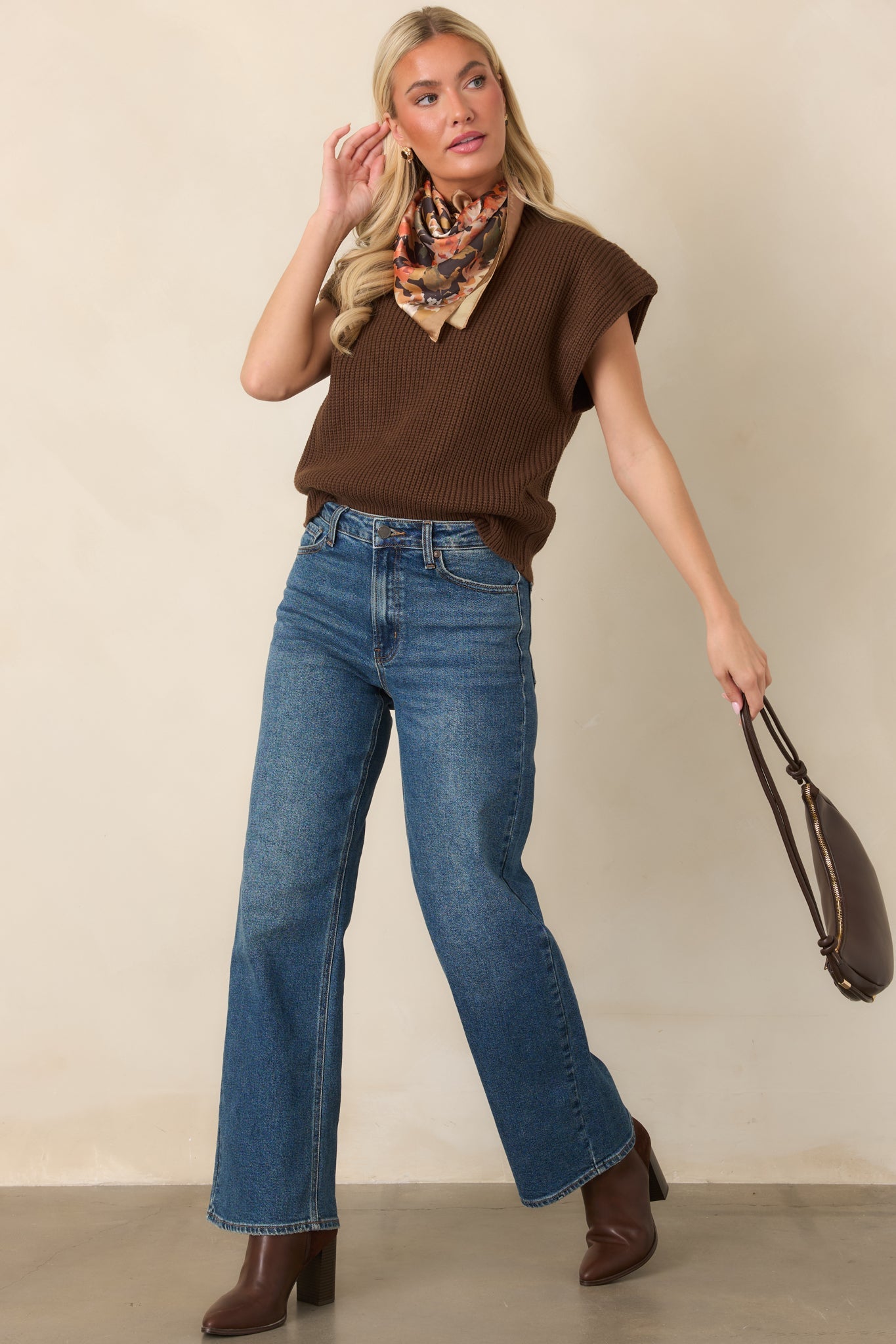 En Saison Jane Brown Mock Neck Sweater Vest