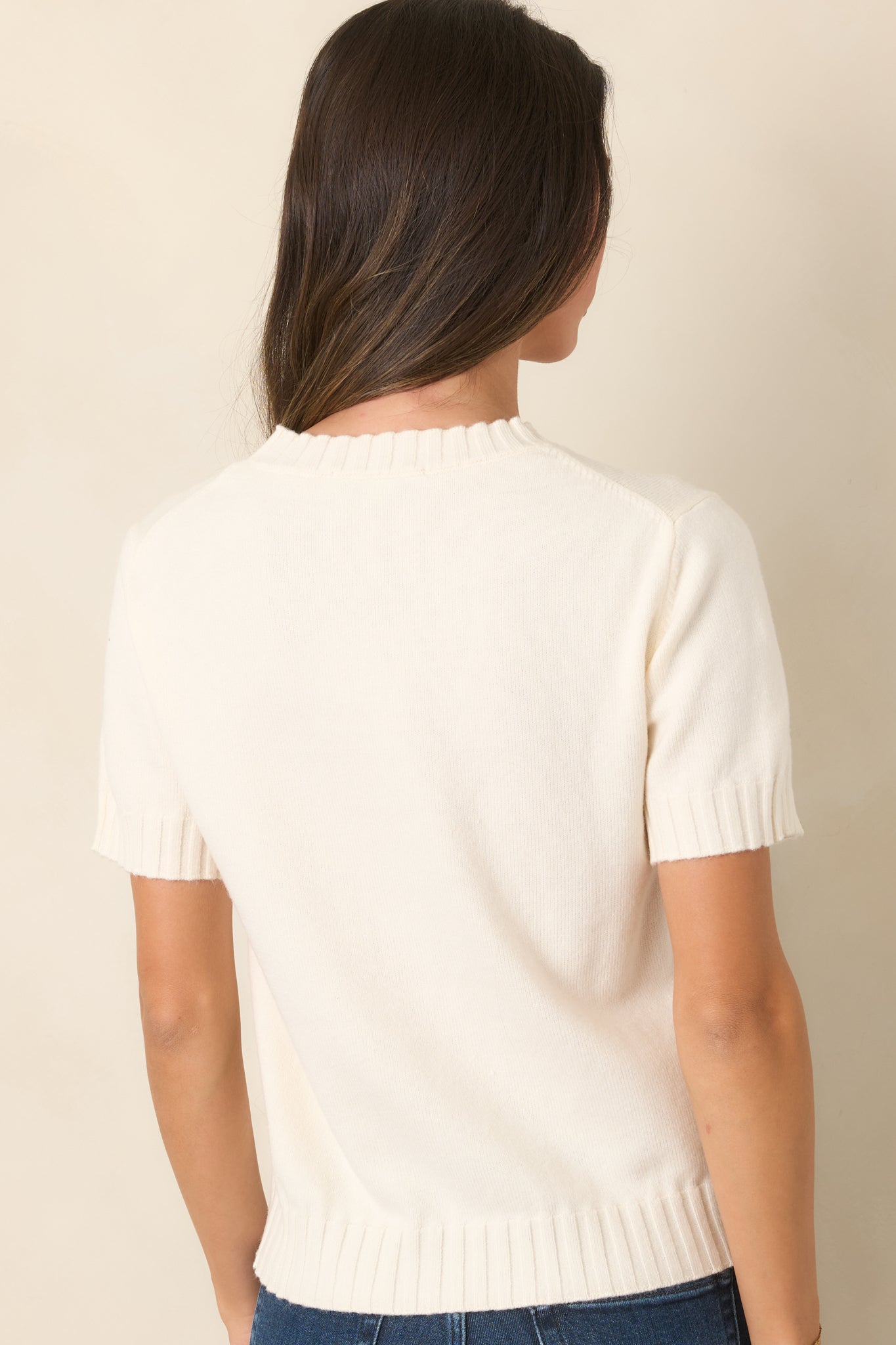 Astrid Maisie Ivory Knit Short Sleeve Sweater
