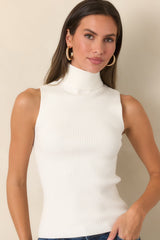 Astrid Wilco Ivory Essential Sleeveless Turtleneck Top