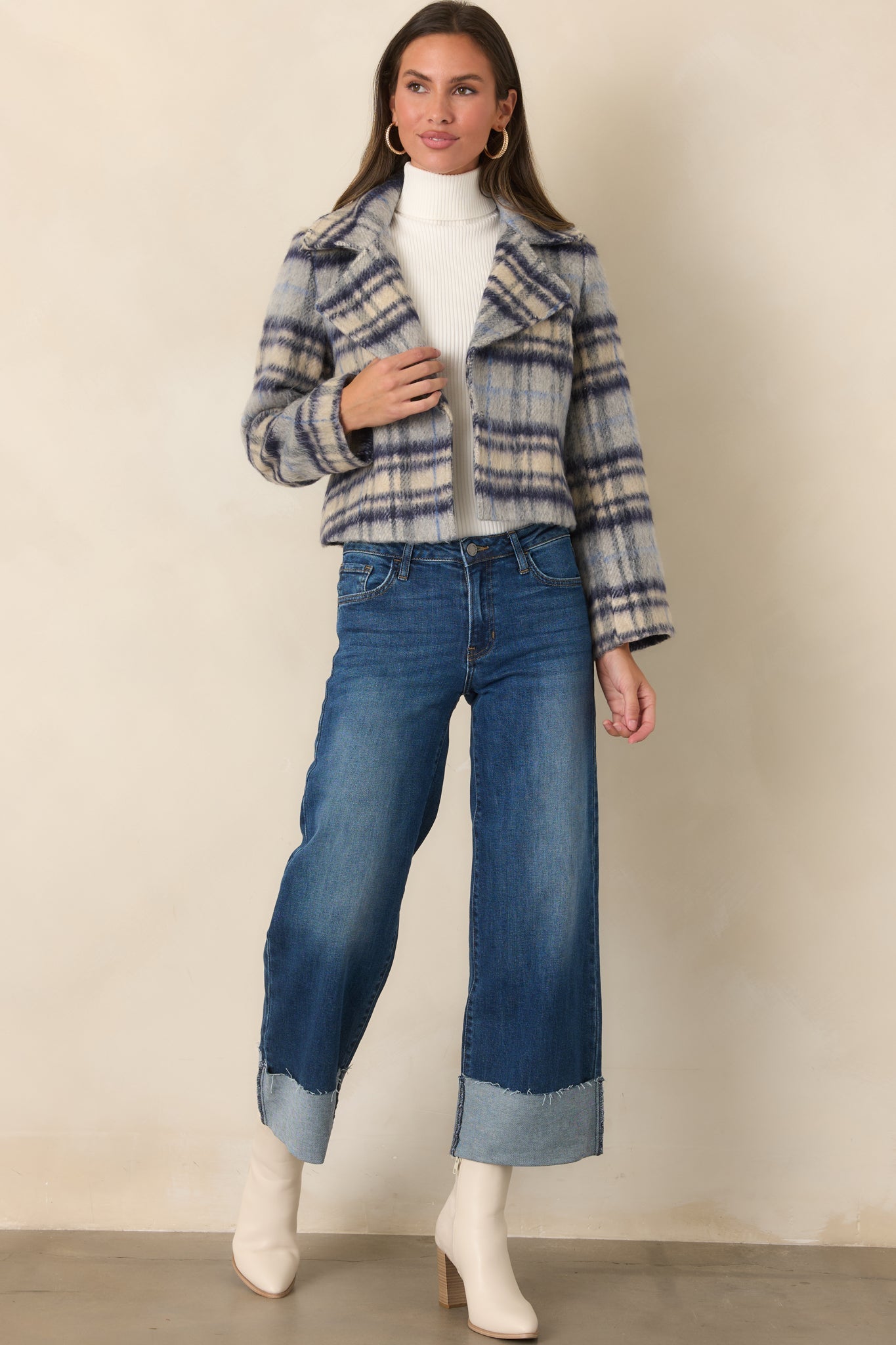 Astrid Stevie Blue Plaid Flannel Jacket