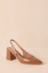 Cloud Nine Nights Camel Brown Patent Slingback Block Heels