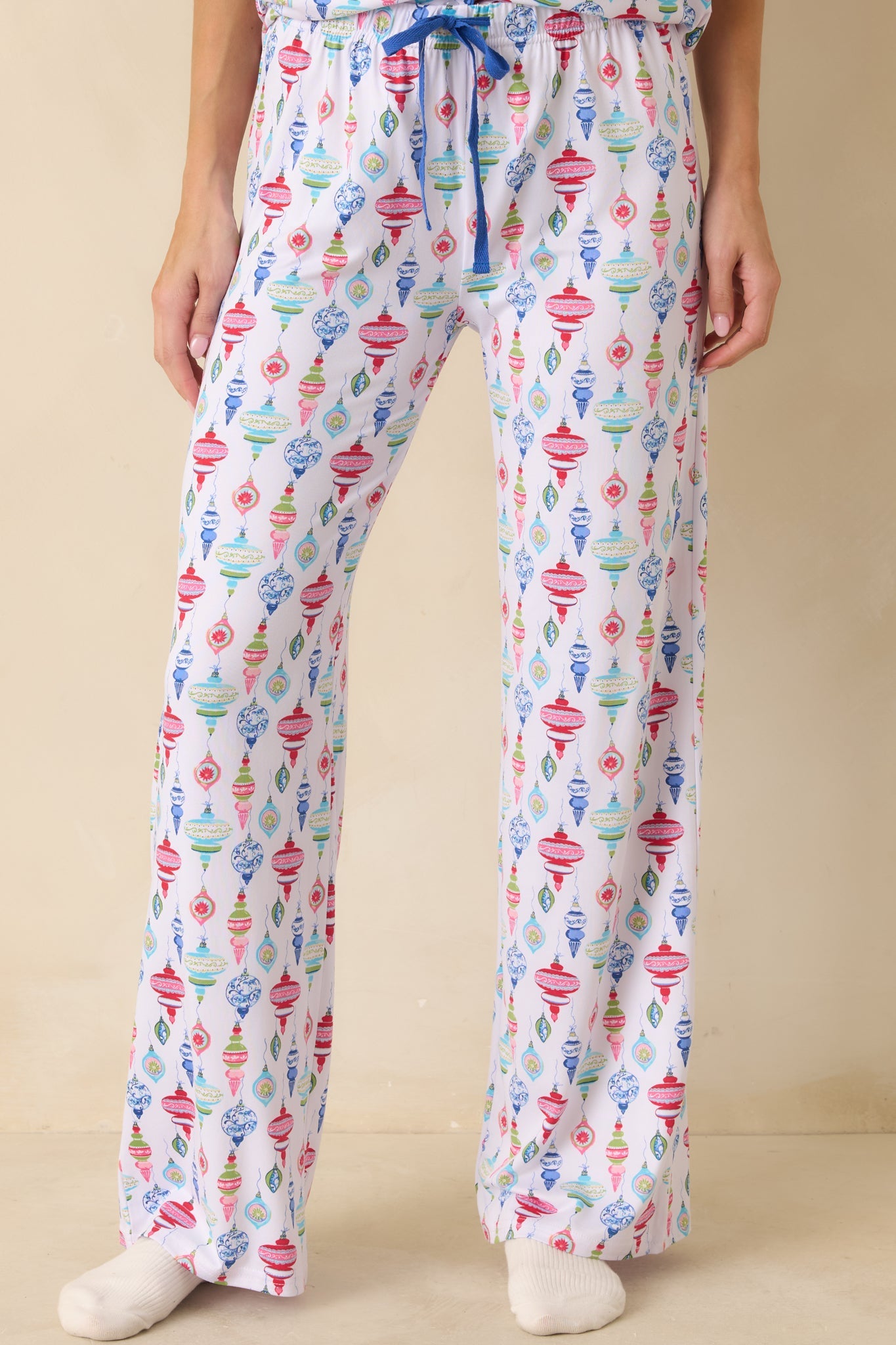 Decked In Delight White Multi Ornament Pajama Pants