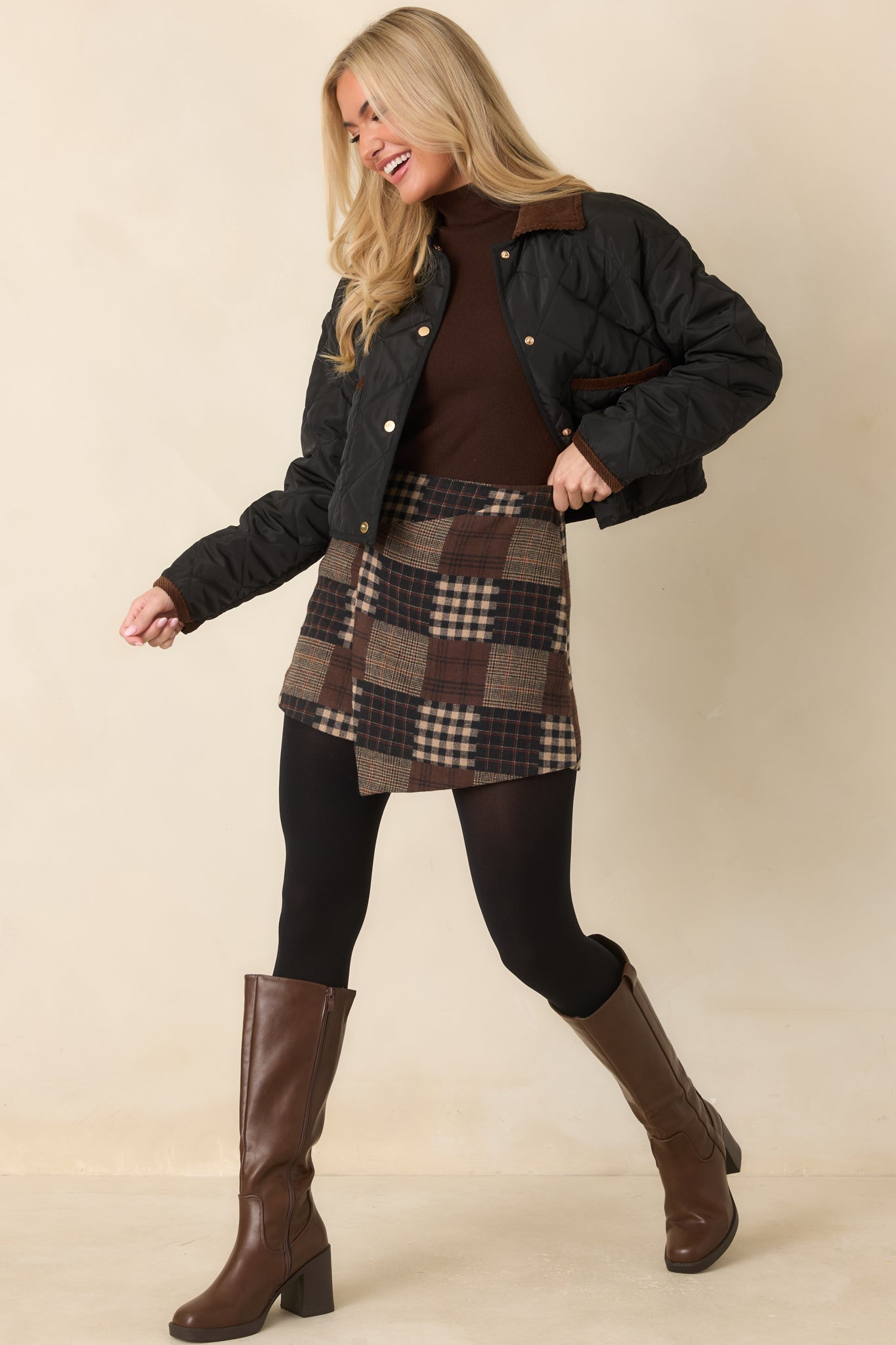 Astrid Black Whiskey Quilted Jacket