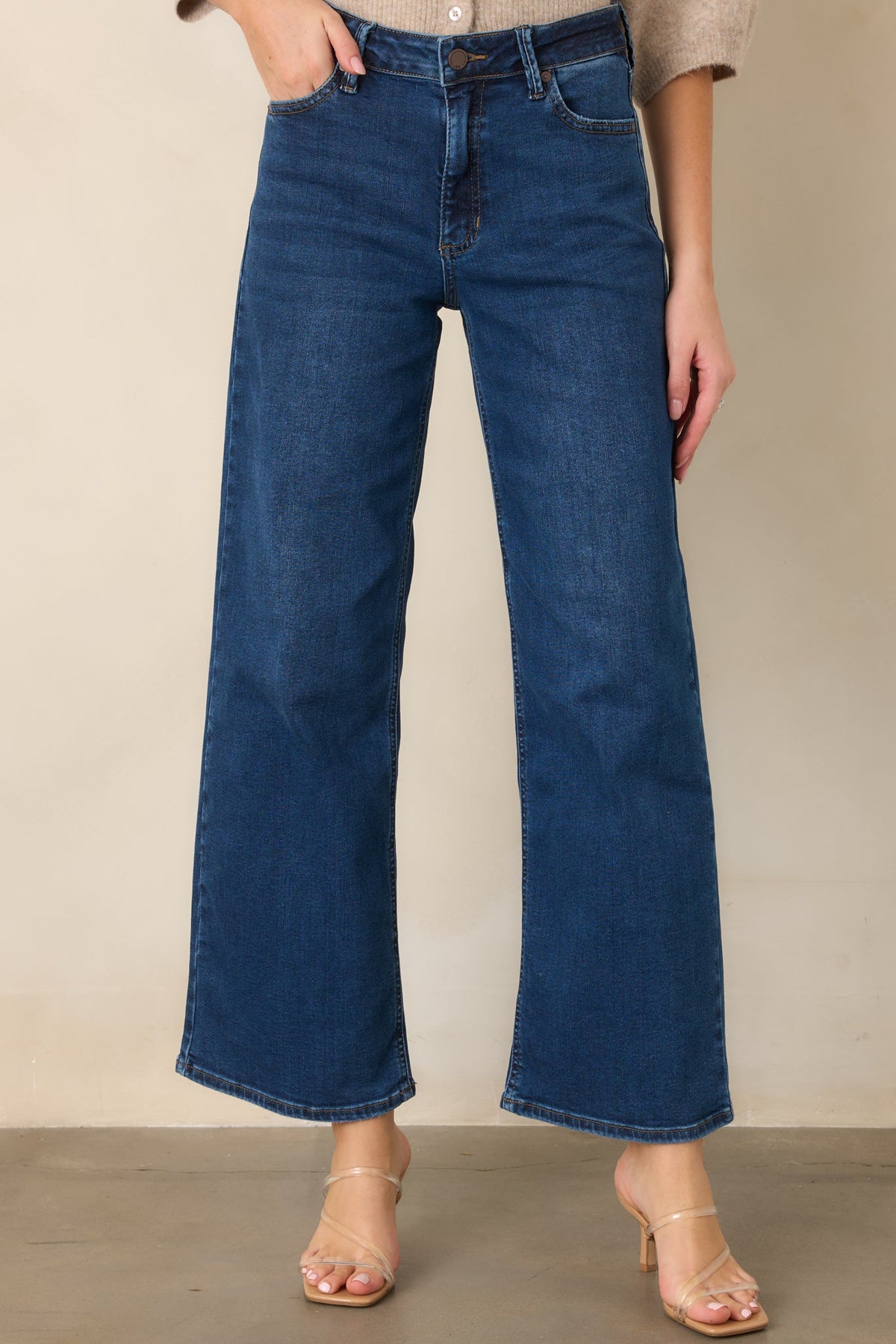 All in Stride Dark Wash High Rise Cropped Wide Leg Jeans