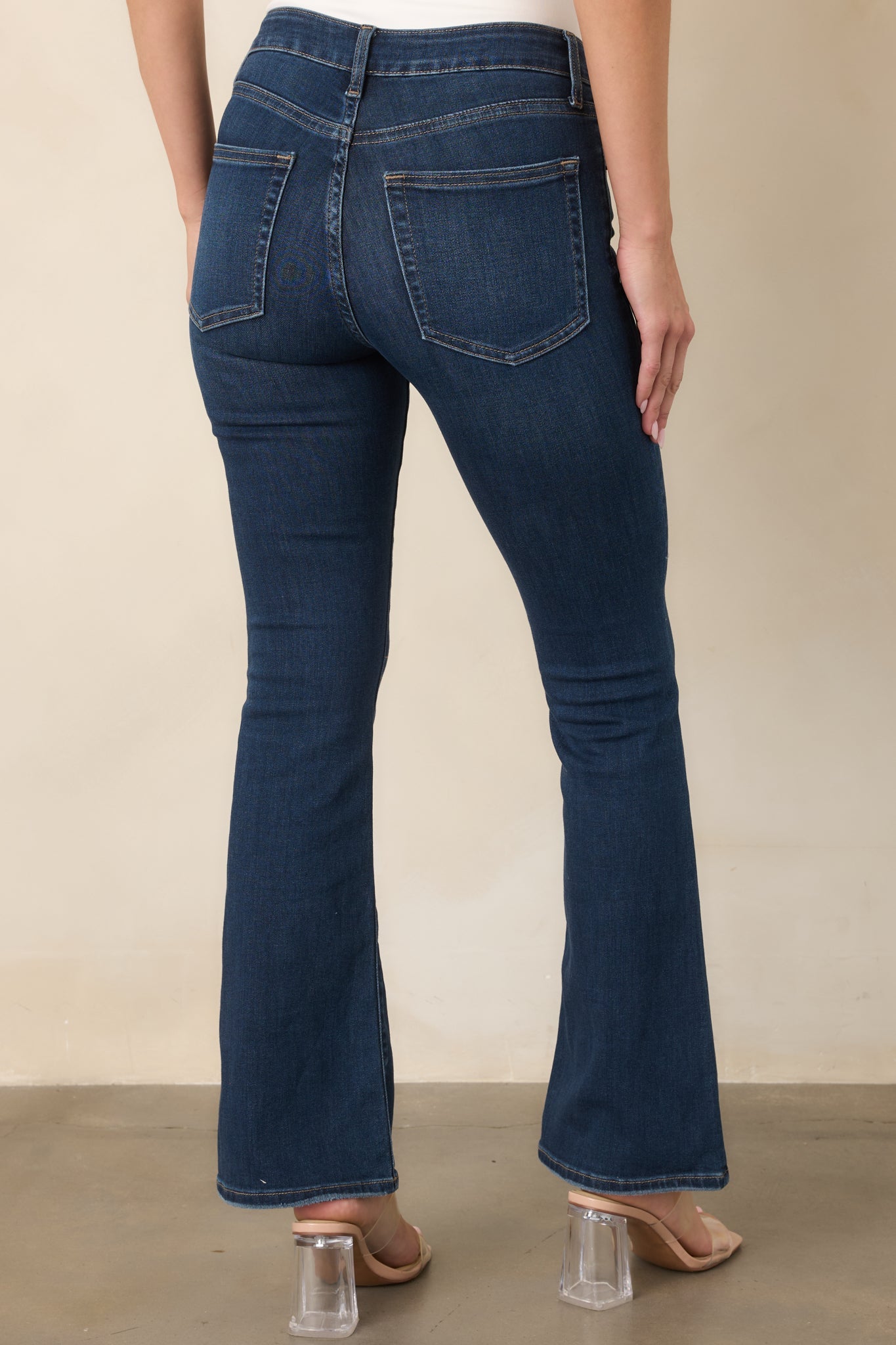A Fine Example Dark Wash Cotton Denim Slight Flare Jeans