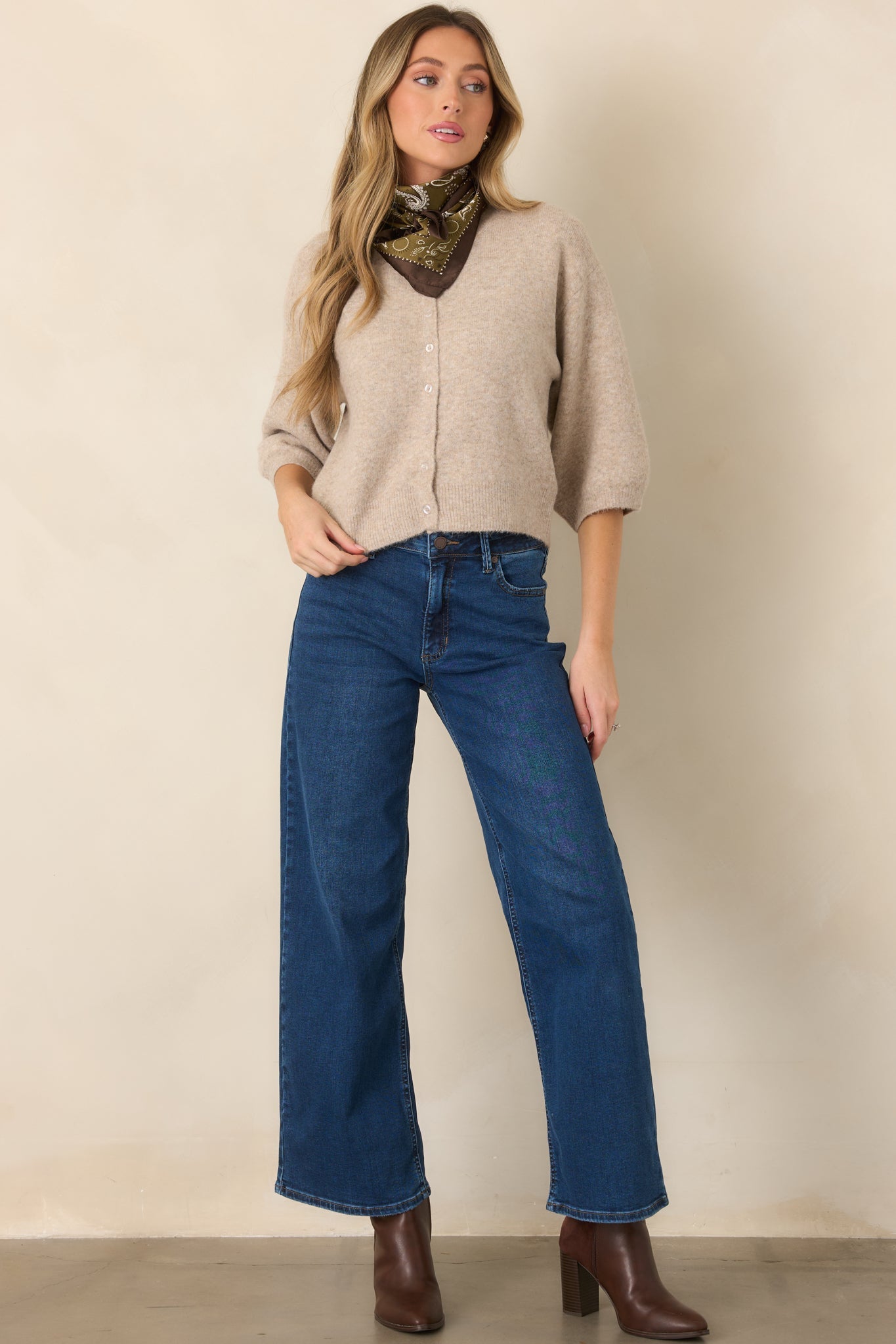All in Stride Dark Wash High Rise Cropped Wide Leg Jeans