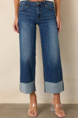 Best I've Seen Dark Wash Stretch Wide Leg Cuffed Jeans