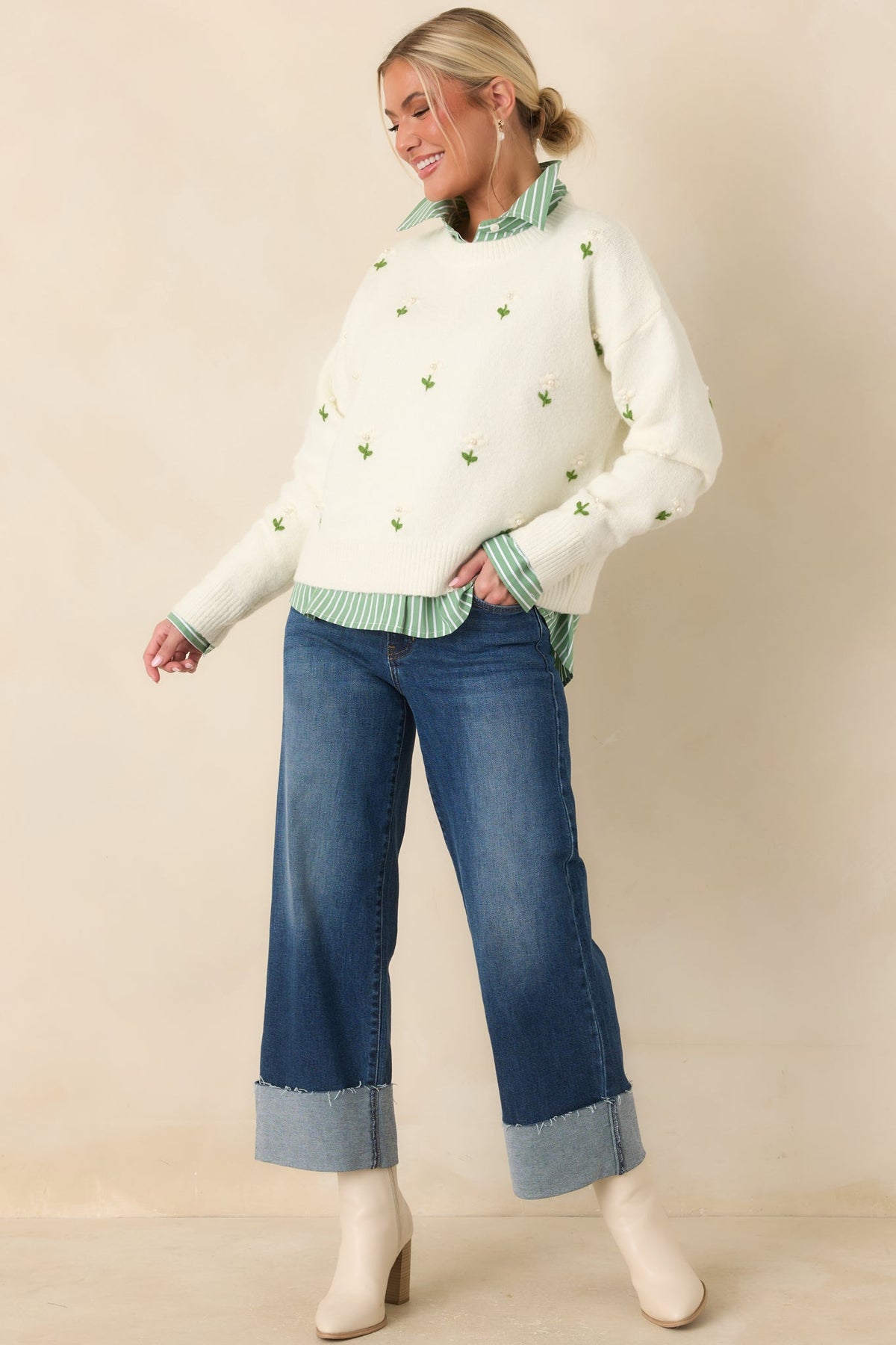 Best I've Seen Dark Wash Stretch Wide Leg Cuffed Jeans