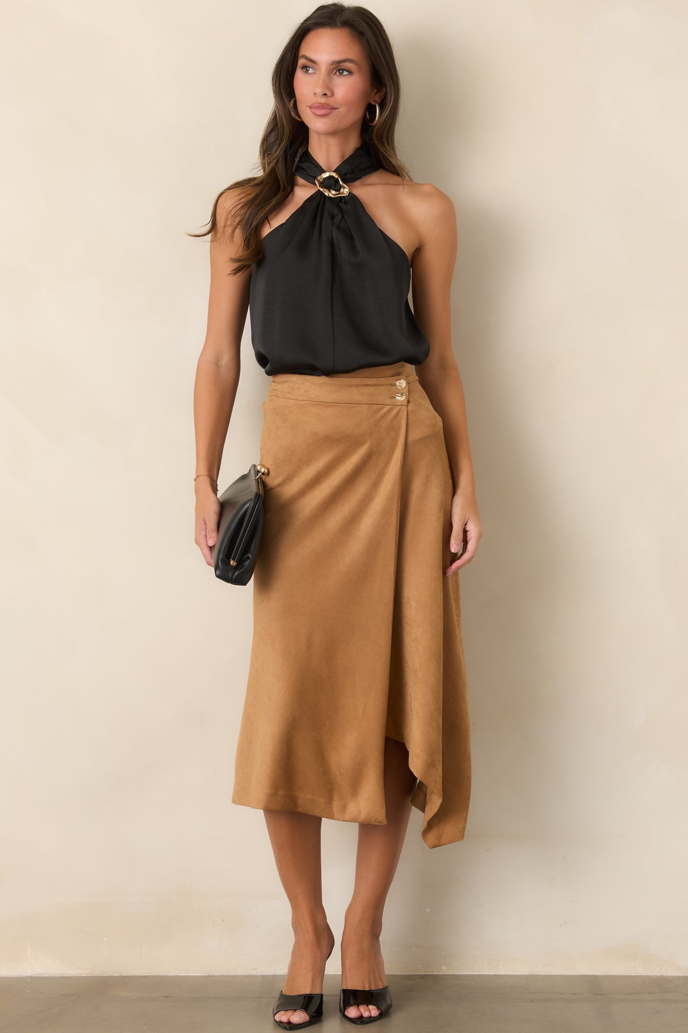 Draped In Myth Black Halter Ring Detail Blouse