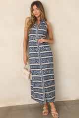 Anna Cate Jill Blue Menagerie Stripe Belted Midi Dress