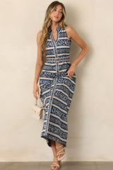 Anna Cate Jill Blue Menagerie Stripe Belted Midi Dress
