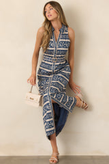 Anna Cate Jill Blue Menagerie Stripe Belted Midi Dress