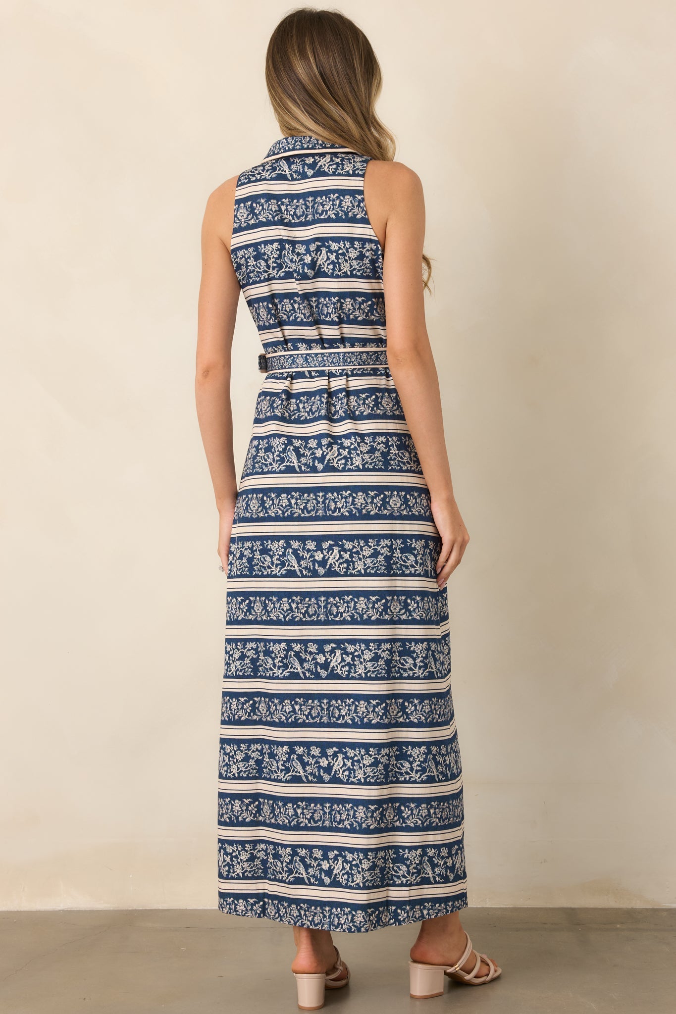 Anna Cate Jill Blue Menagerie Stripe Belted Midi Dress