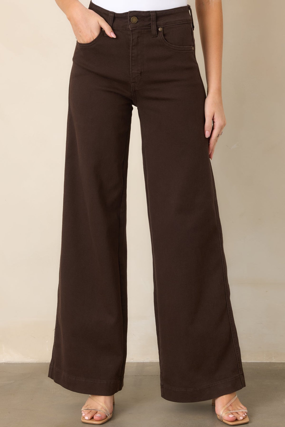 Always On Trend Dark Brown High Rise Wide Leg Jeans