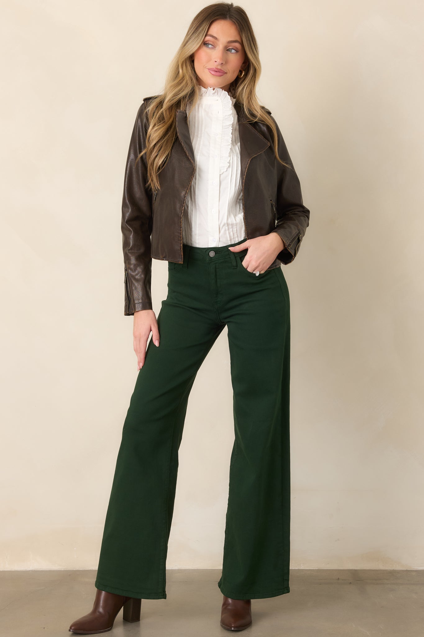 Always In Style Forest Green High Rise Wide Leg Jeans