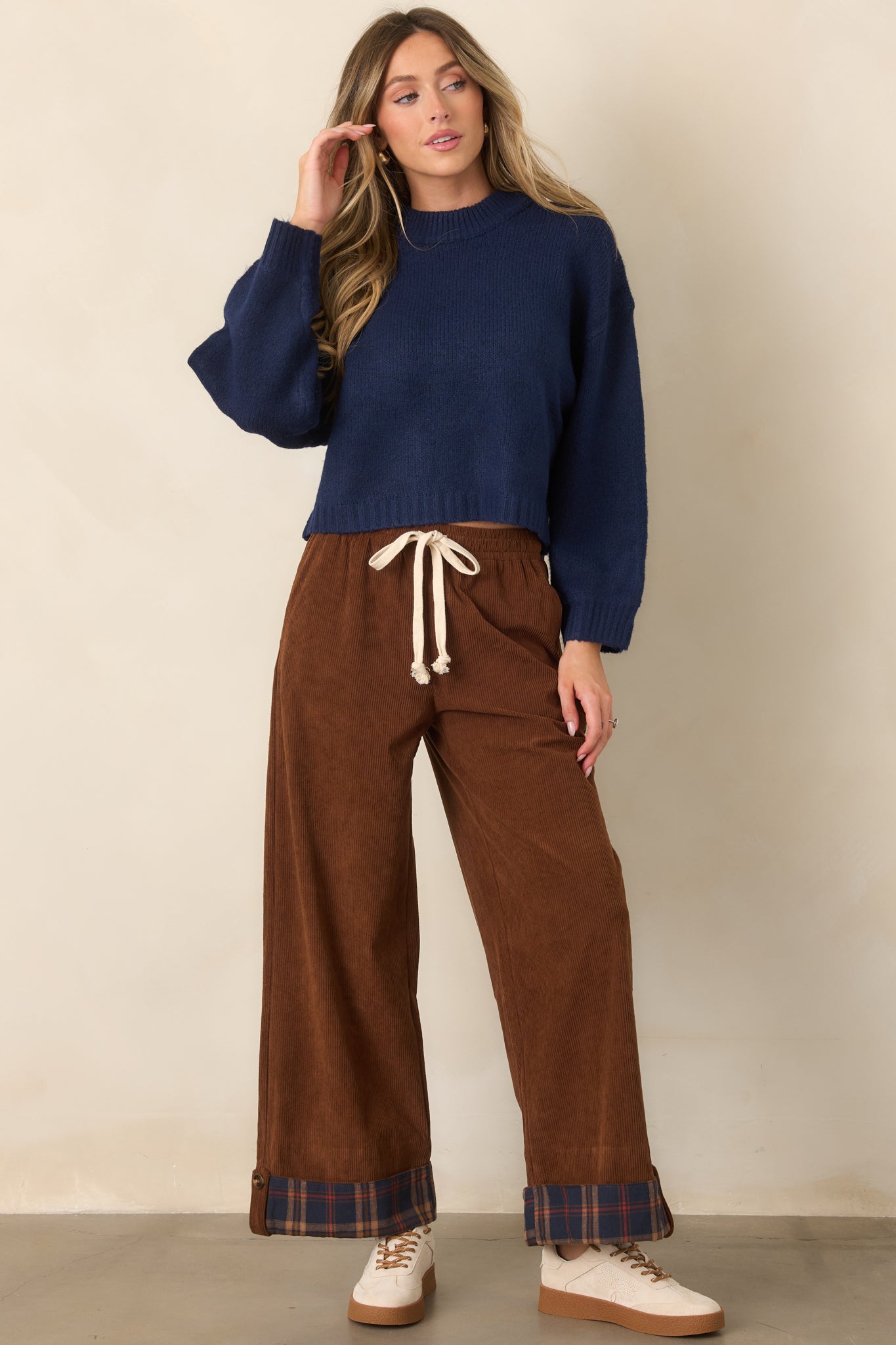 A Change of Pace Navy Cropped Knit Sweater
