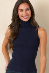 Astrid Wilco Navy Essential Sleeveless Turtleneck Top
