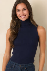 Astrid Wilco Navy Essential Sleeveless Turtleneck Top