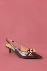 Chain of Events Plum Patent Gold Chain Slingback Kitten Heels