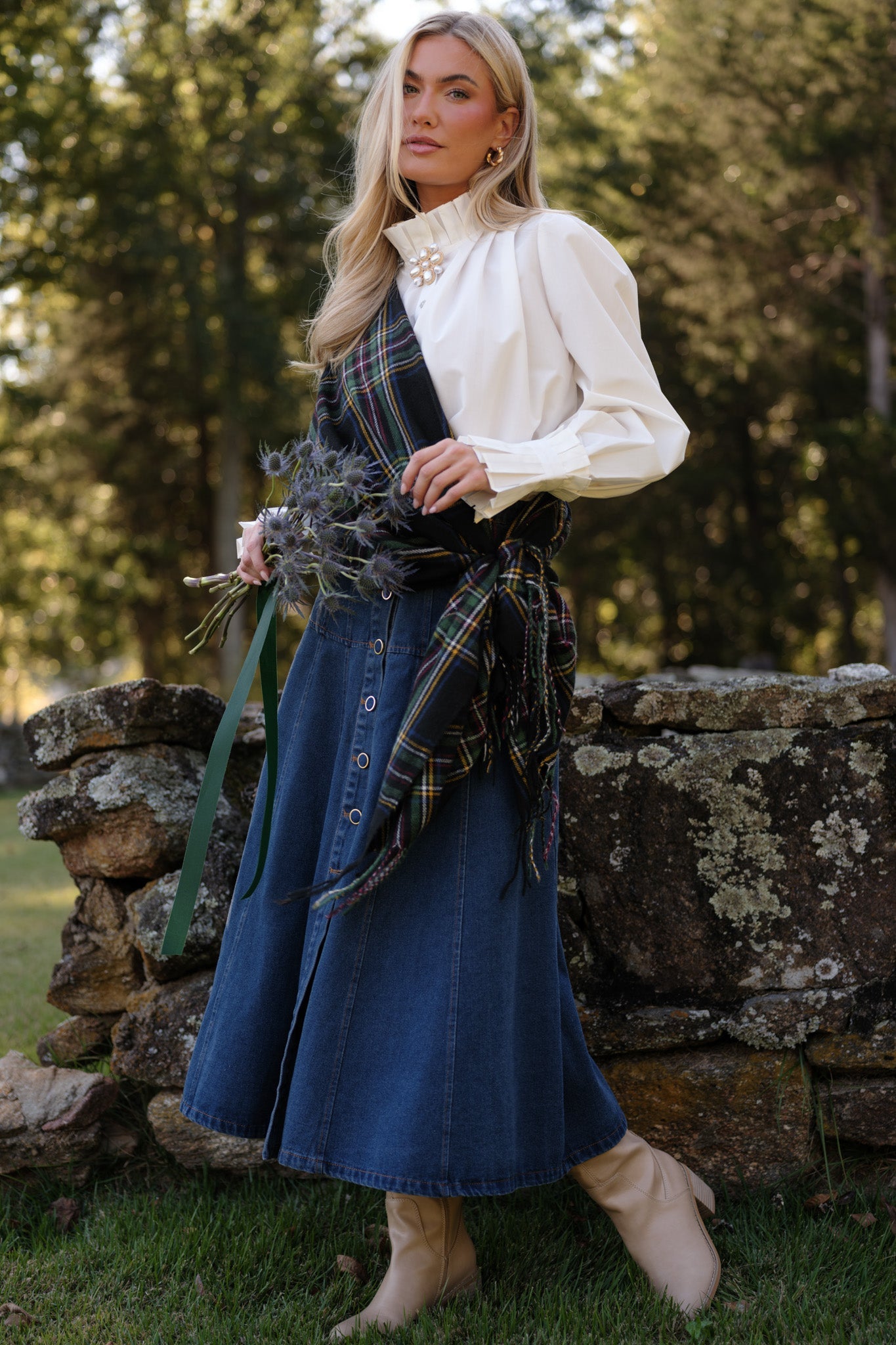 As the Day Goes On Dark Wash Button Front Denim Midi Skirt