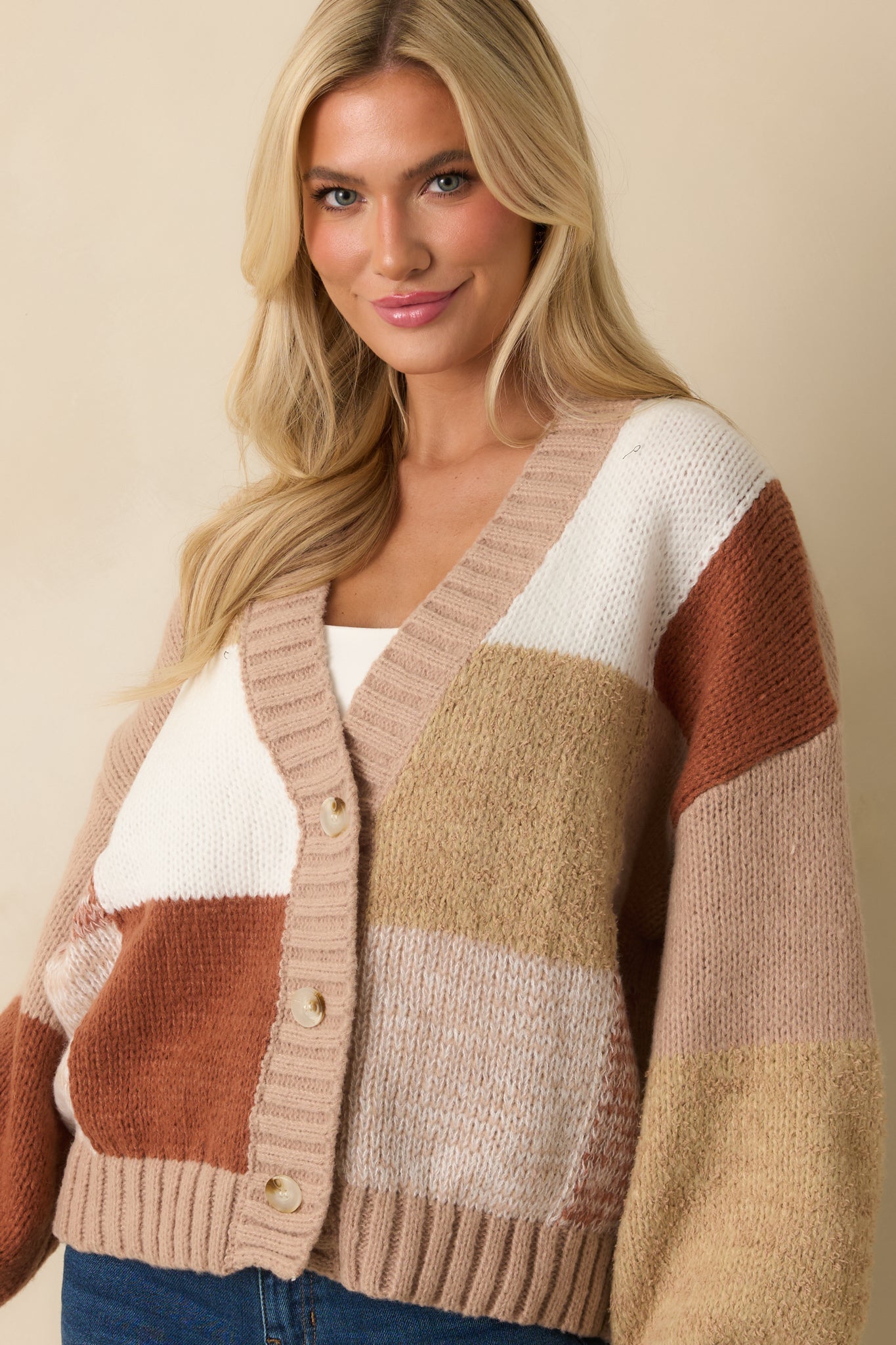 Down To Earth Taupe Knit Button Up Cardigan Sweater