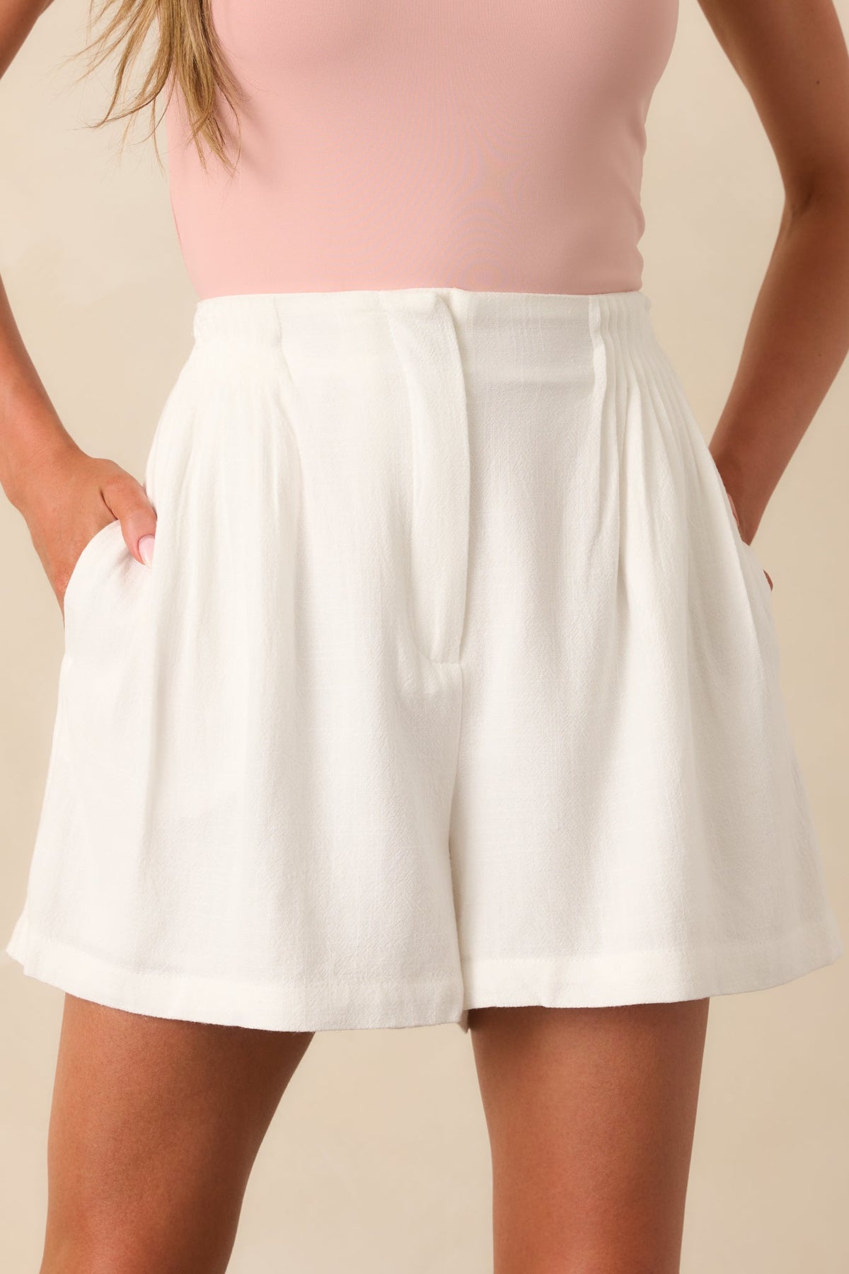 Everyday Moments White Linen Blend High Waisted Shorts