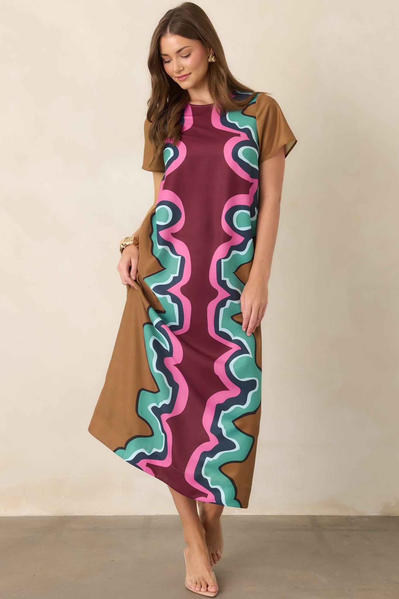 CROSBY Coco Serpentine Multi Short Sleeve Maxi Dress