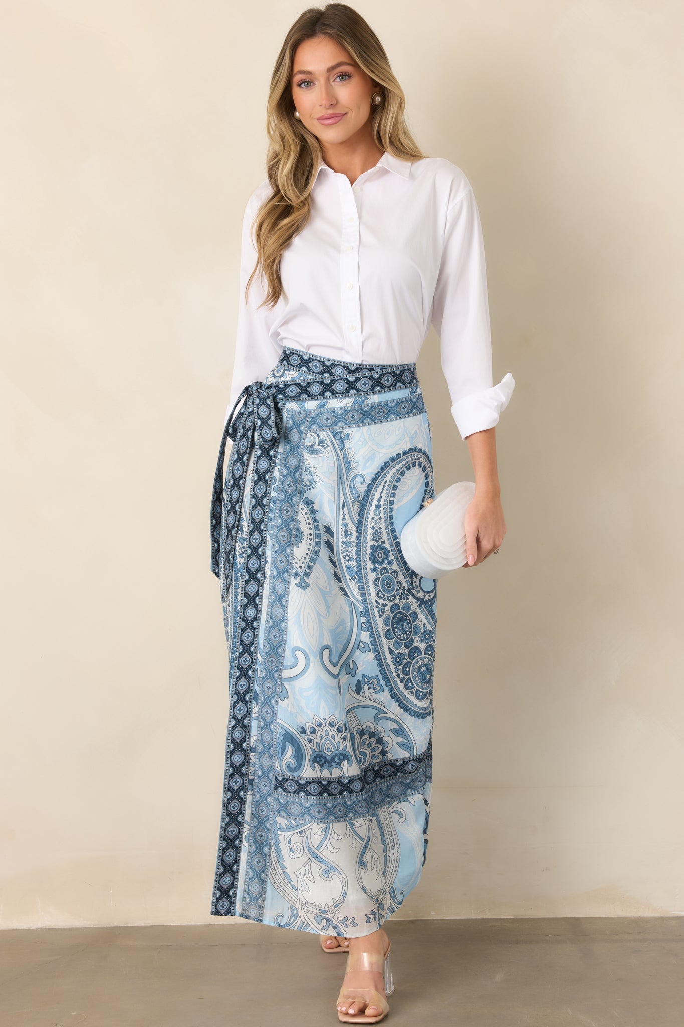 Anna Cate Wiley Blue Myth Paisley Wrap Maxi Skirt