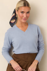 By the Way Dusty Blue V-Neck Knit Sweater