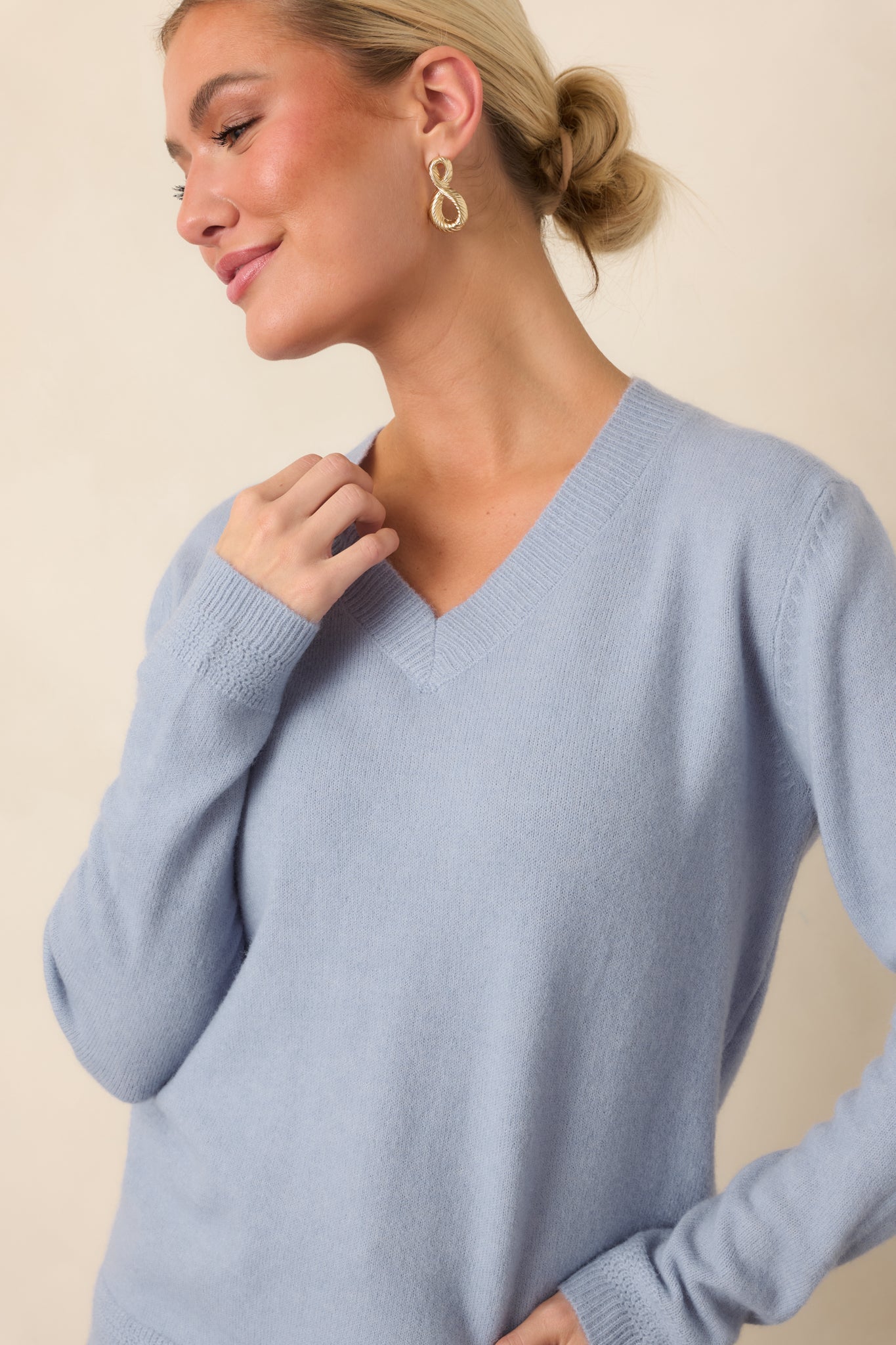 By the Way Dusty Blue V-Neck Knit Sweater