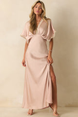All The Right Reasons Dusty Pink Satin Lace Trim Maxi Dress