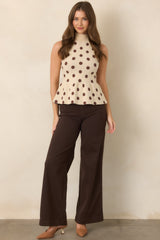 Classic Composition Ecru Polka Dot Peplum Sweater Tank
