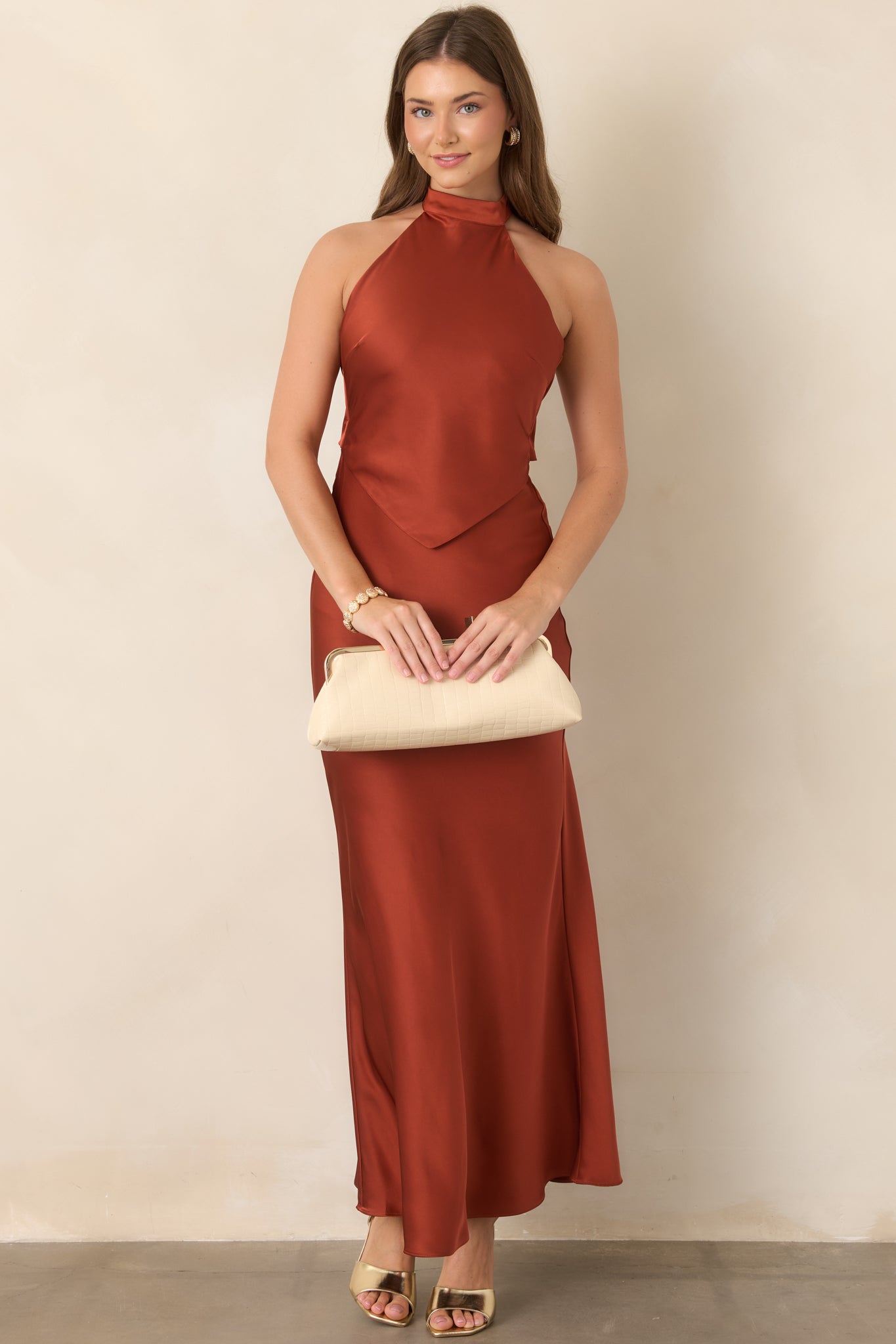 ASTR the Label Viridiana Sienna Satin Halter Maxi Dress