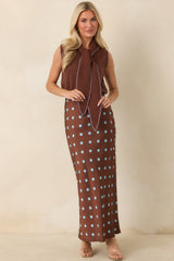 Connect the Dots Chocolate Brown Polka Dot Satin Maxi Skirt