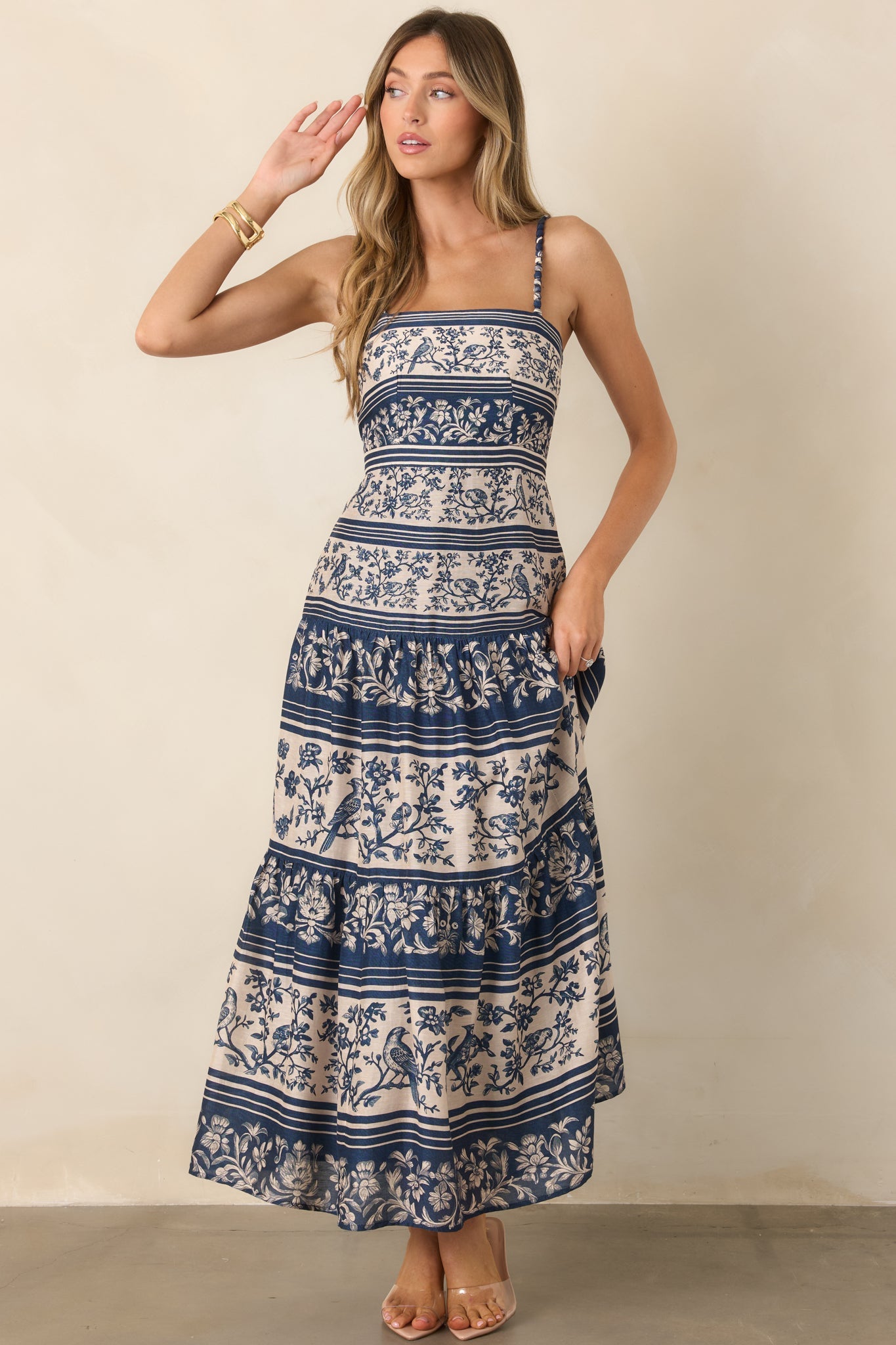 Anna Cate Jasper Blue Menagerie Stripe Midi Dress
