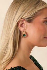 Always Fond of You Gold & Emerald Green Crystal Hoop Earrings