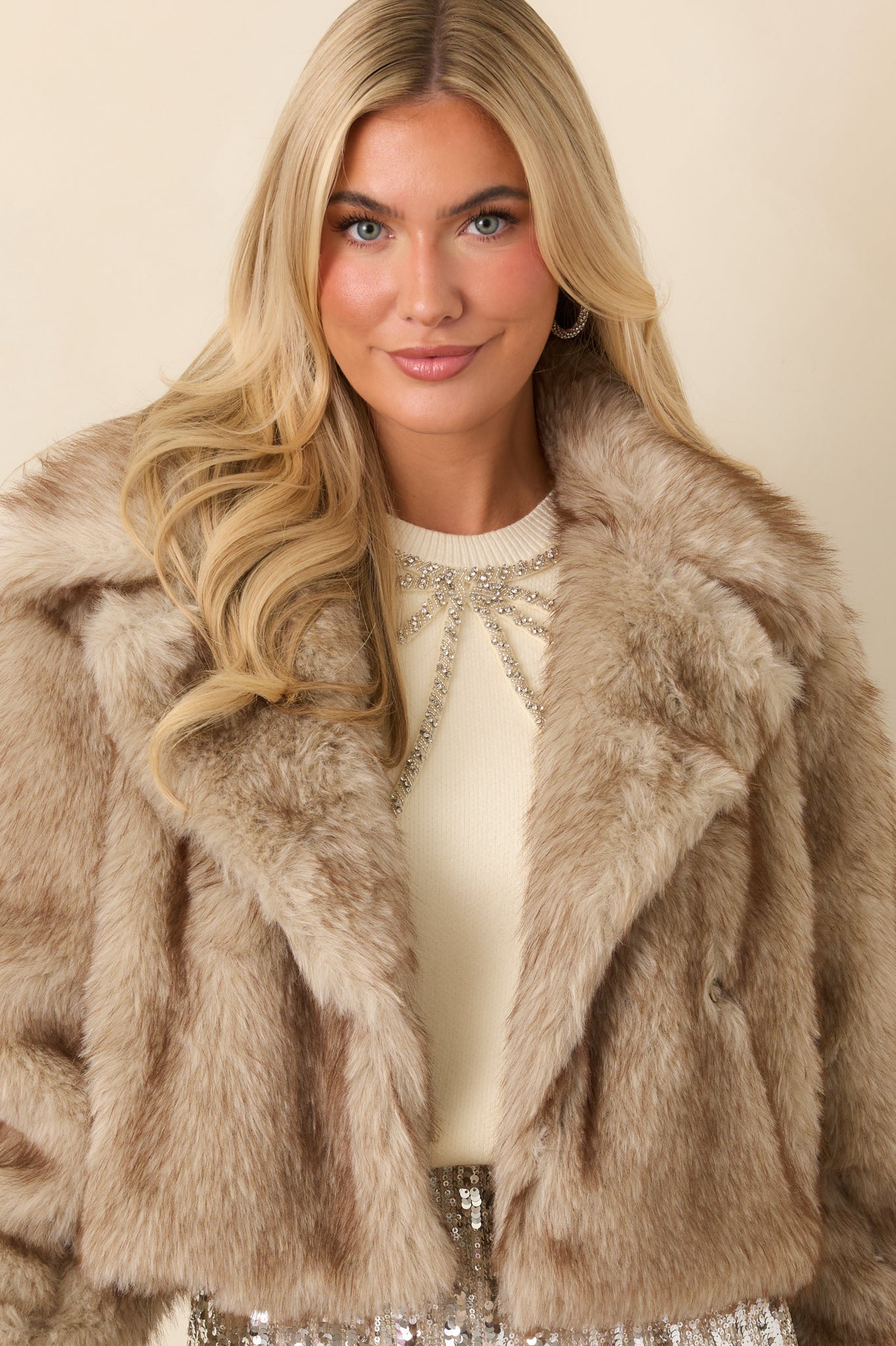 A Flair for Fabulous Taupe Faux Fur Jacket