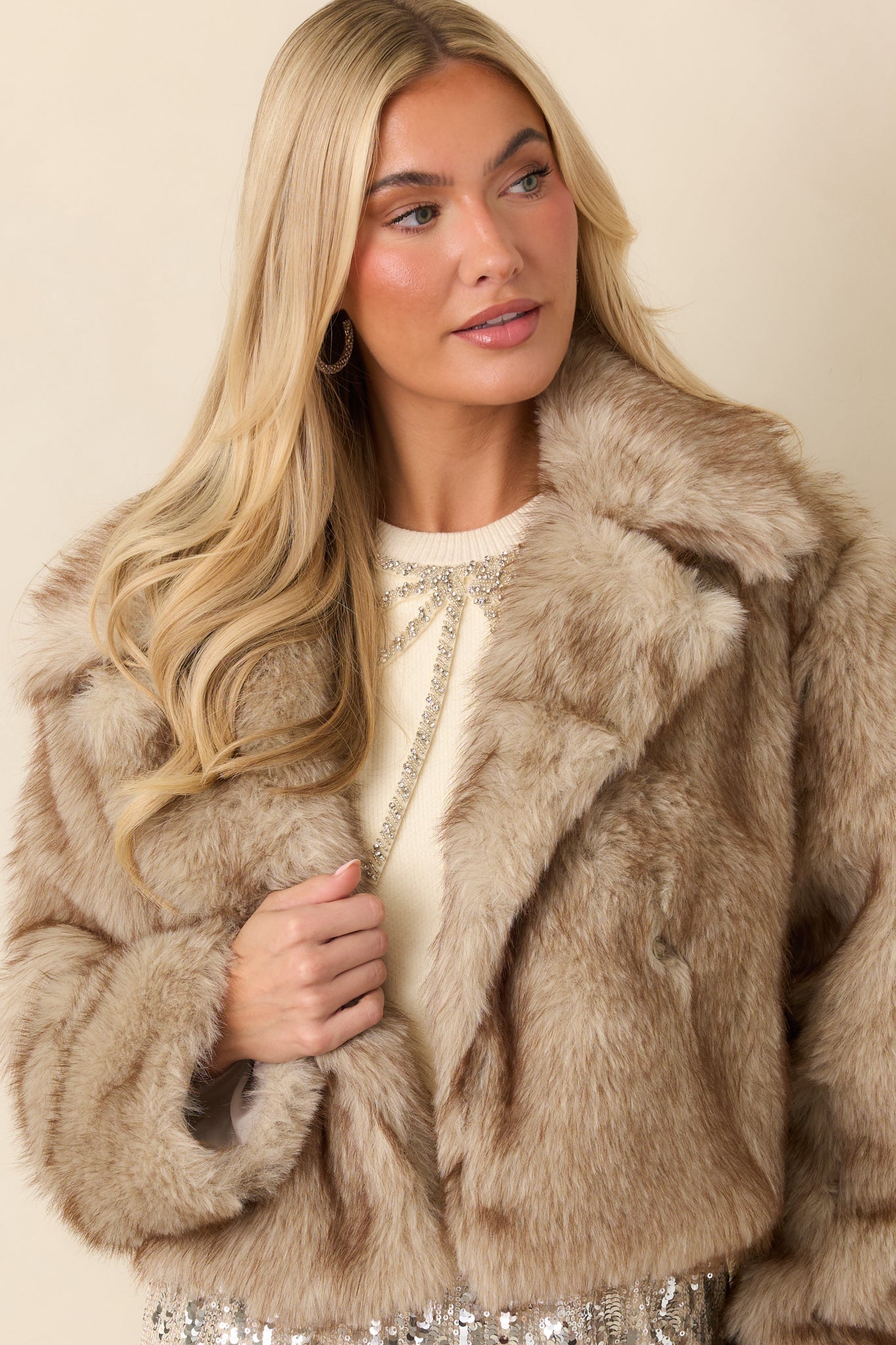 A Flair for Fabulous Taupe Faux Fur Jacket