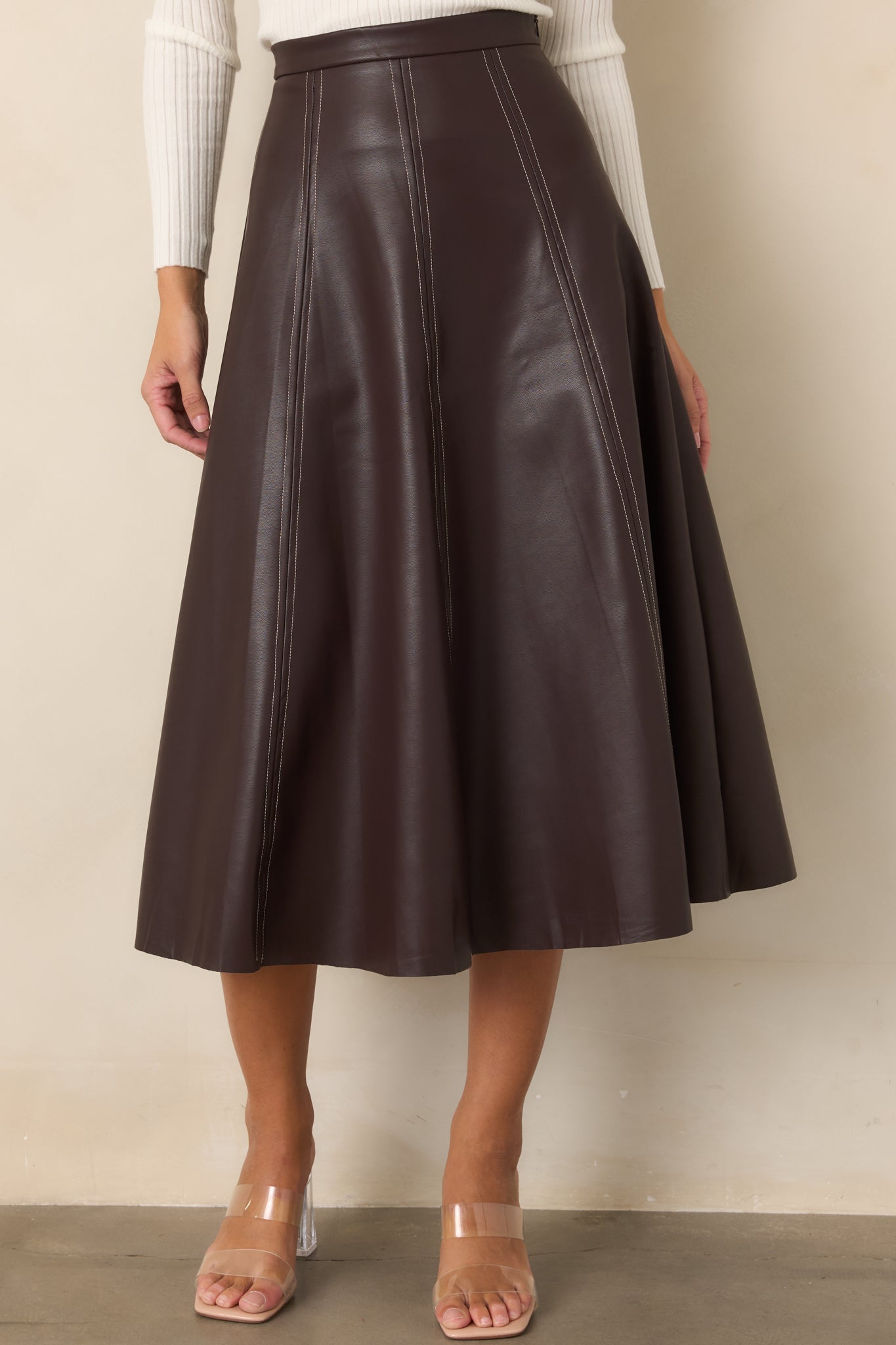 Astrid Wrangler Brown Faux Leather Midi Skirt
