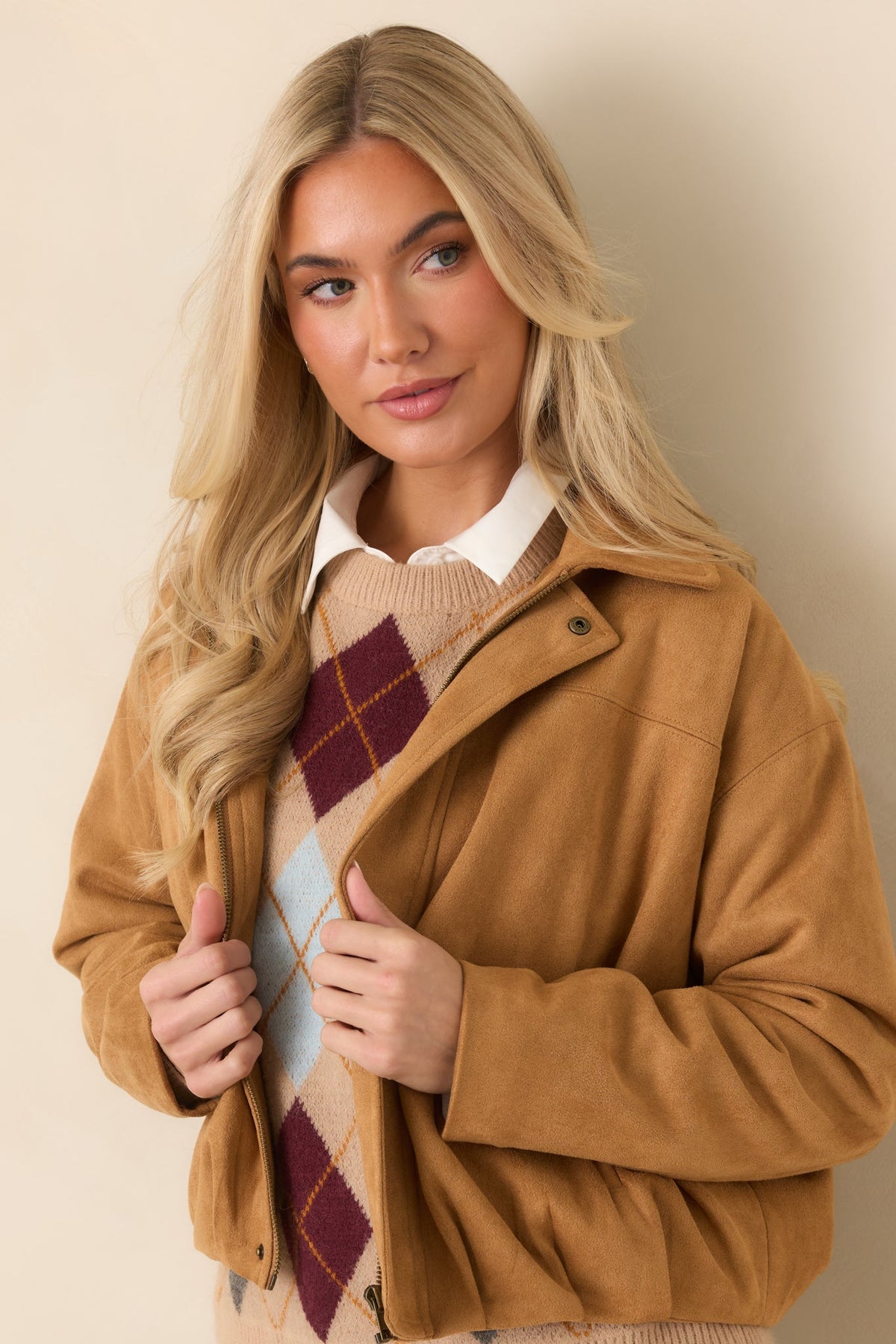 All Part of the Plan Camel Faux Suede Zip Front Jacket