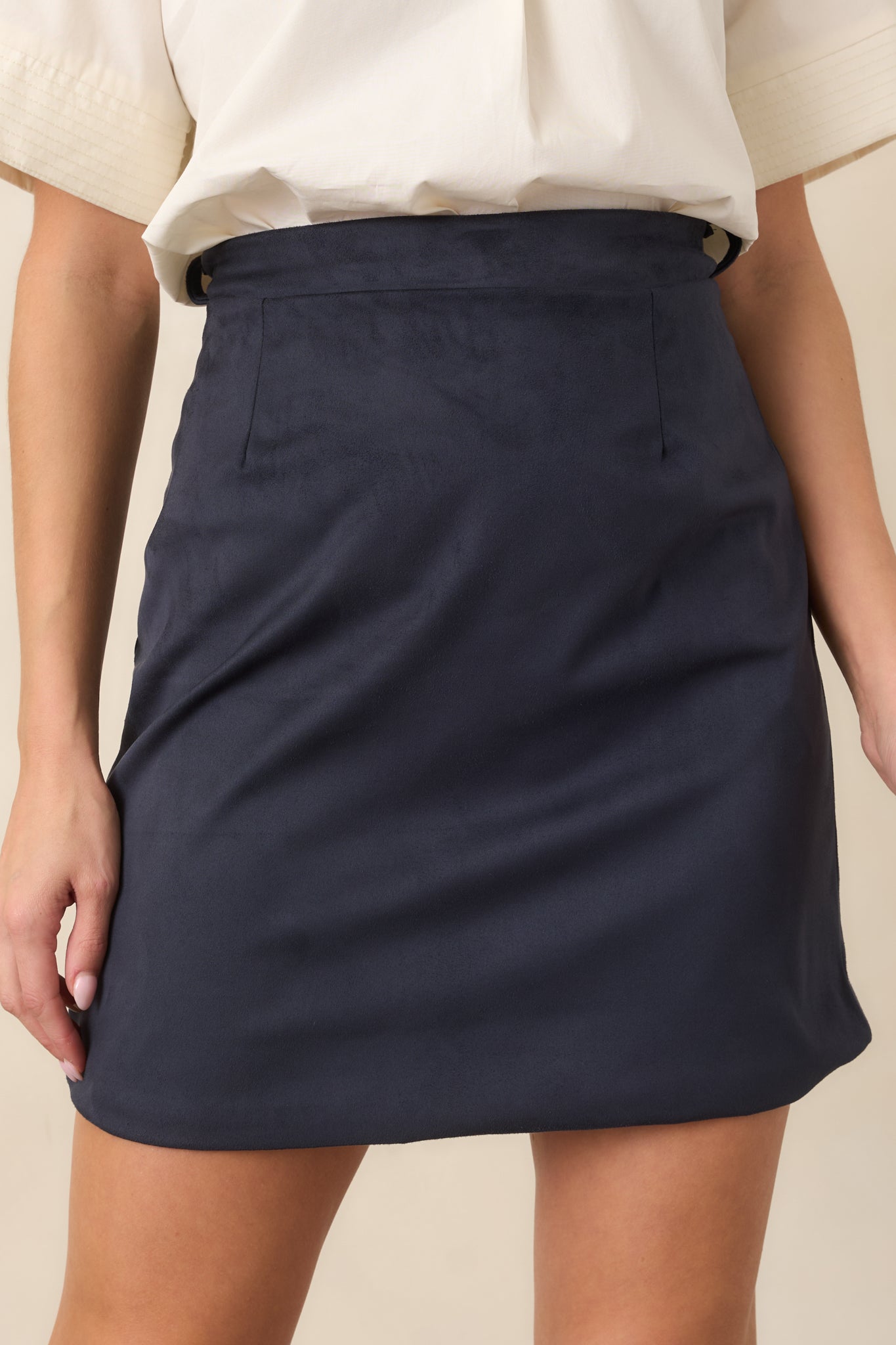 Astrid Nubuck Navy Faux Suede Mini Skirt