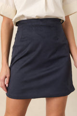 Astrid Nubuck Navy Faux Suede Mini Skirt