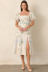 En Saison Georgina Ivory Floral Lattice Textured Midi Dress