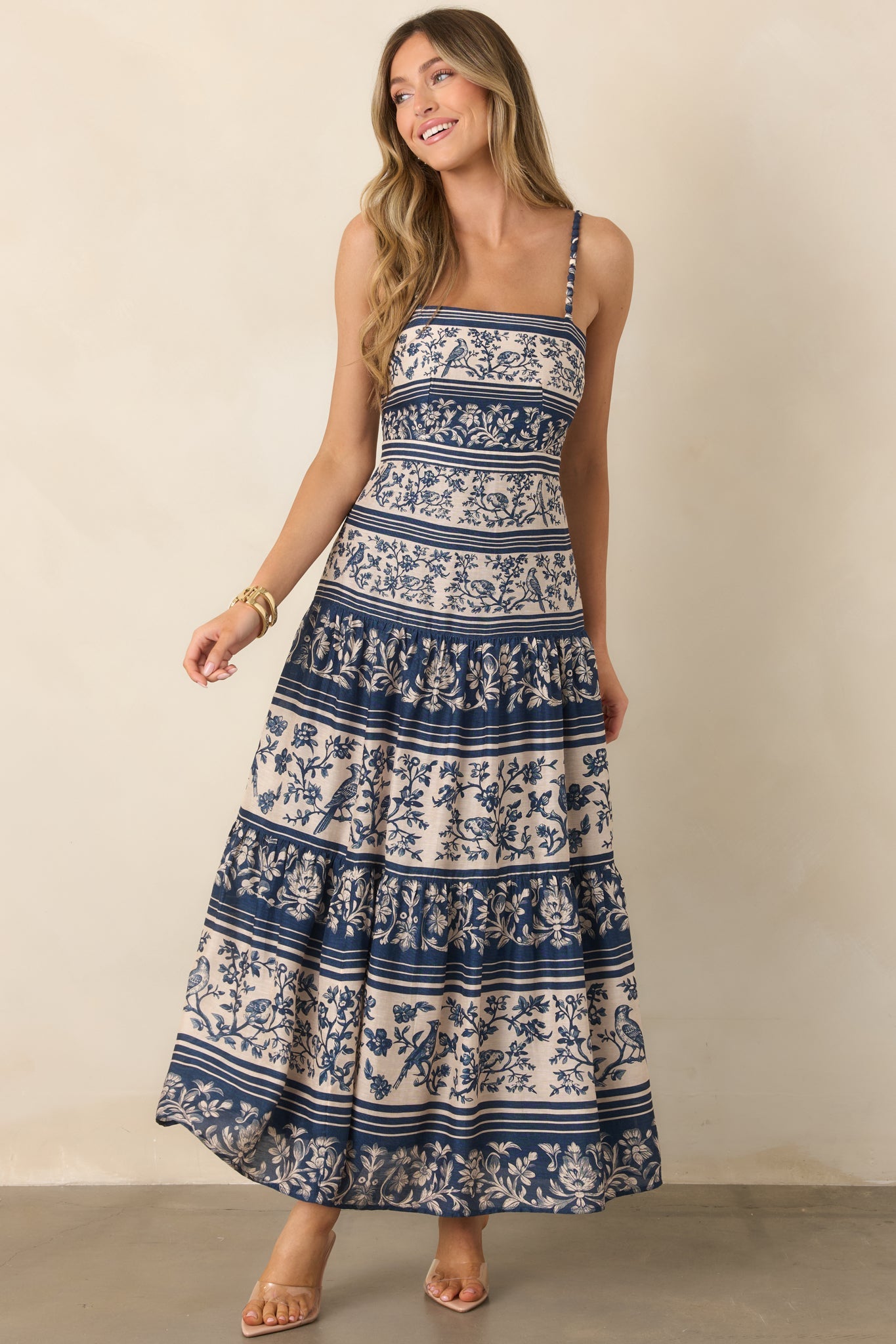 Anna Cate Jasper Blue Menagerie Stripe Midi Dress