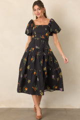 En Saison Kristie Black Multi Fruit Print Cotton Belted Midi Dress