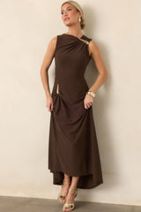 Astrid Blyth Chocolate Brown Draped Maxi Dress