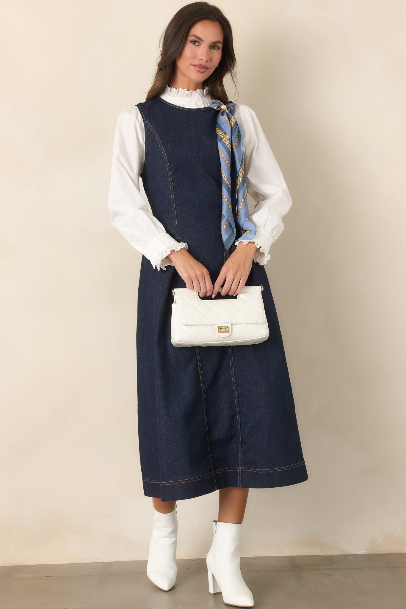 A Little More Like Me Dark Wash Sleeveless Denim Midi Dress