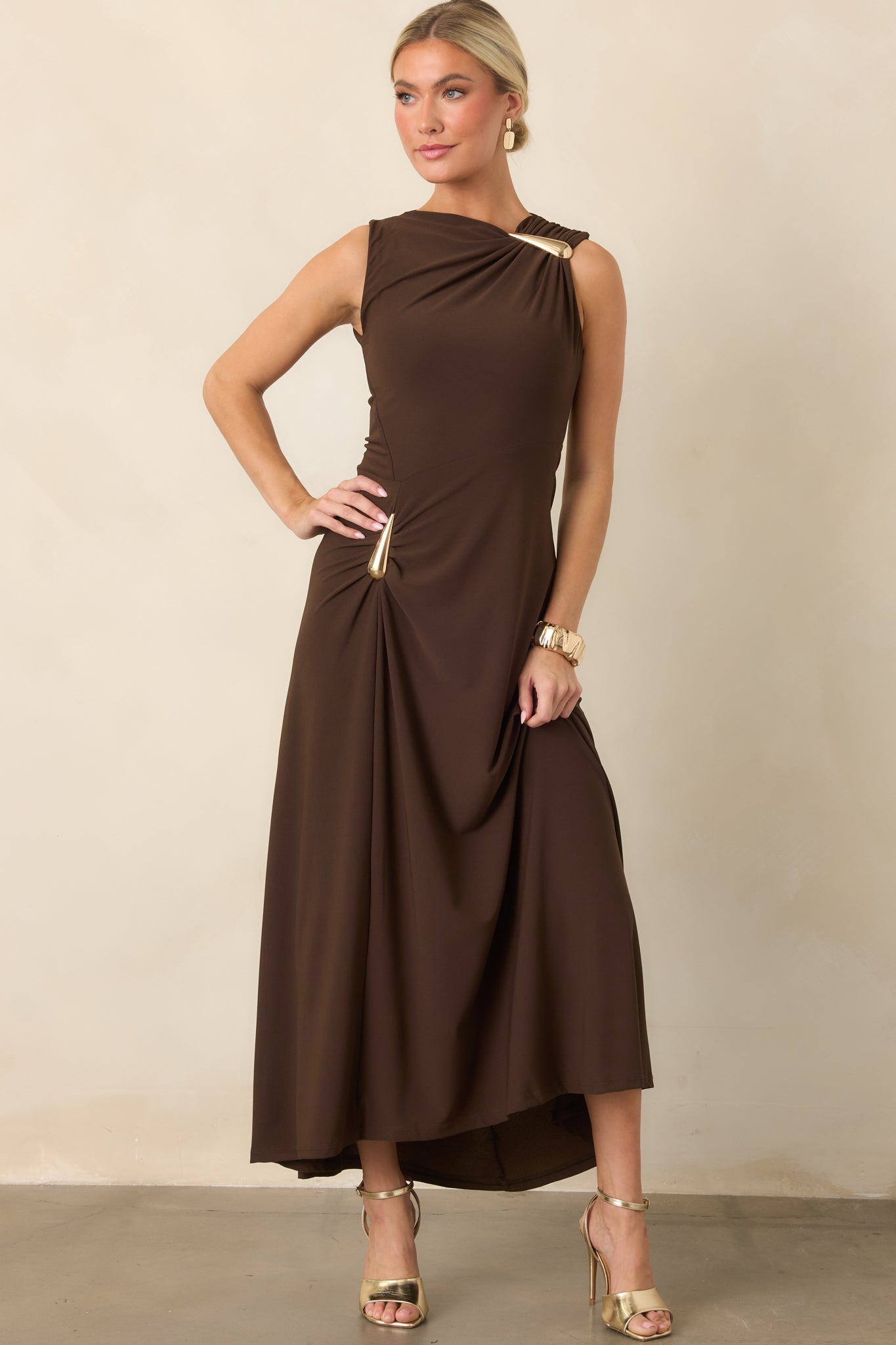Astrid Blyth Chocolate Brown Draped Maxi Dress